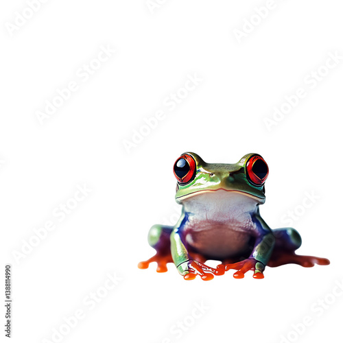 Tiny Red-Eyed Frog Sitting Still Isolated on Transparent Background