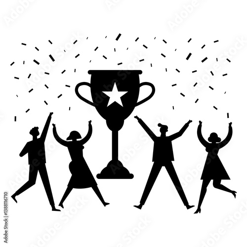 Teamwork success celebration by employees transparent background