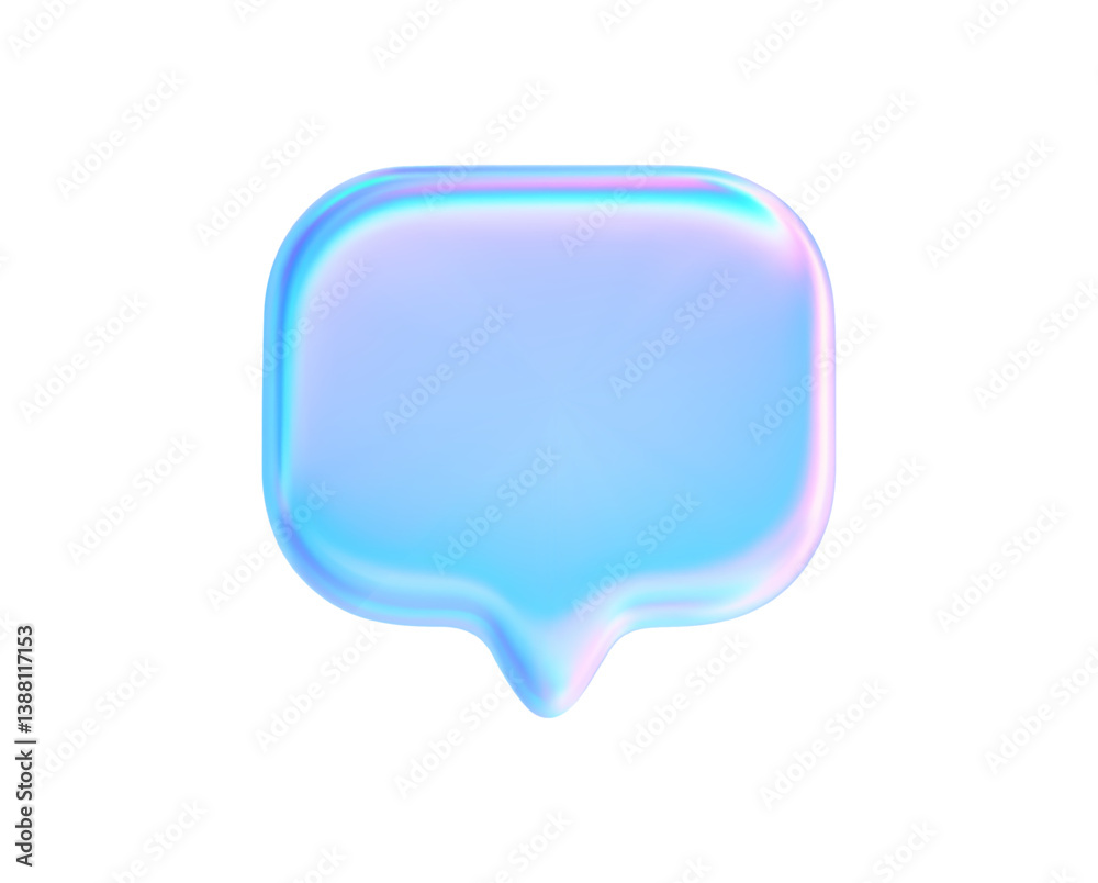 3D holographic speech bubble icon with glass morphism effect. Message box icon. Talk chat glowing neon pink blue gradients. Vector illustration chat balloon, messages, notifications or conversation