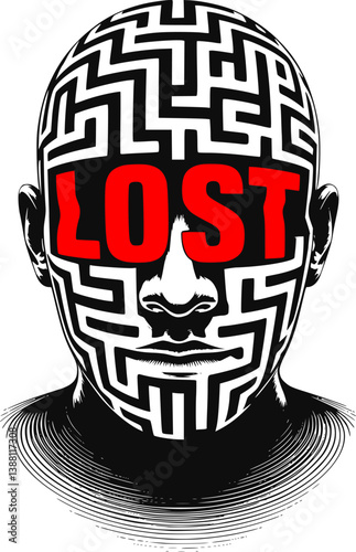 Lost in Maze of Mind – Conceptual Vector Art of Mental Confusion, Identity Crisis, Psychological Struggle & Modern Human Dilemma