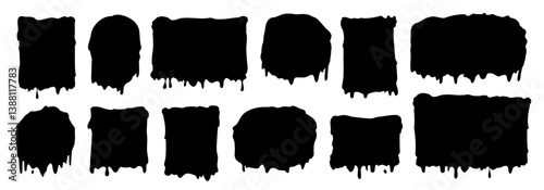 Liquid flow frames set. Rectangular and round square shape with bubbles. Cartoon smoothly flowing dripping paint clipart