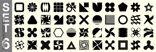 Brutal shapes minimal style design geometric Set 6. Postmodern geometric forms. Contemporary vector shapes and forms, trendy retro design symbols and element