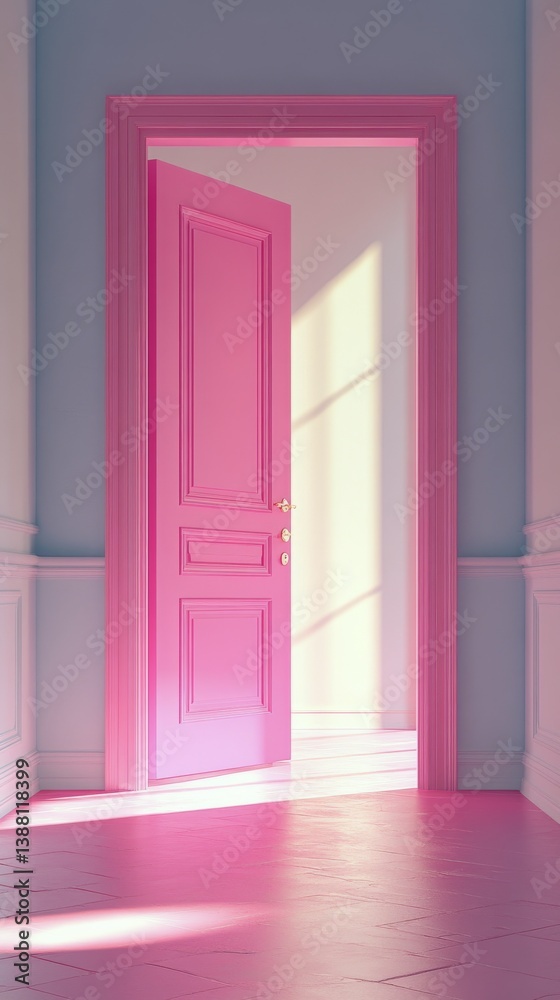 Soft Light Illuminates an Open Door in a Pastel Room Creating a Serene Atmosphere