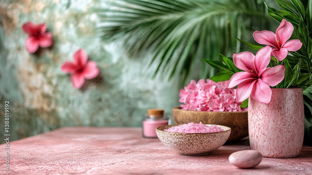 Vibrant Tropical Home Decor With Lush Plants and Artistic Tools in a Serene Workspace Setting