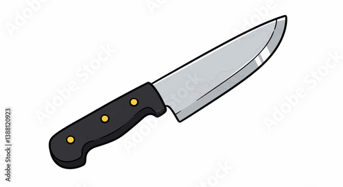 A fun, cartoon-themed kitchen knife designed in a flat, slightly three-dimensional style with simple shading. The knife handle is black. Vector Illustration