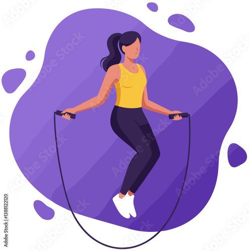 Woman jumping rope. Minimalist colorful flat design vector