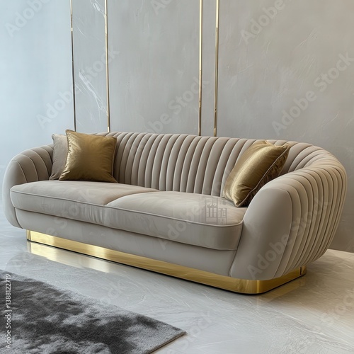 Luxury House Apartment Interior Living Room Minimalist Design White Sofa with Two Pillow