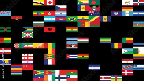 Grid featuring 195 world flags appearing in alphabetical order but positioned randomly