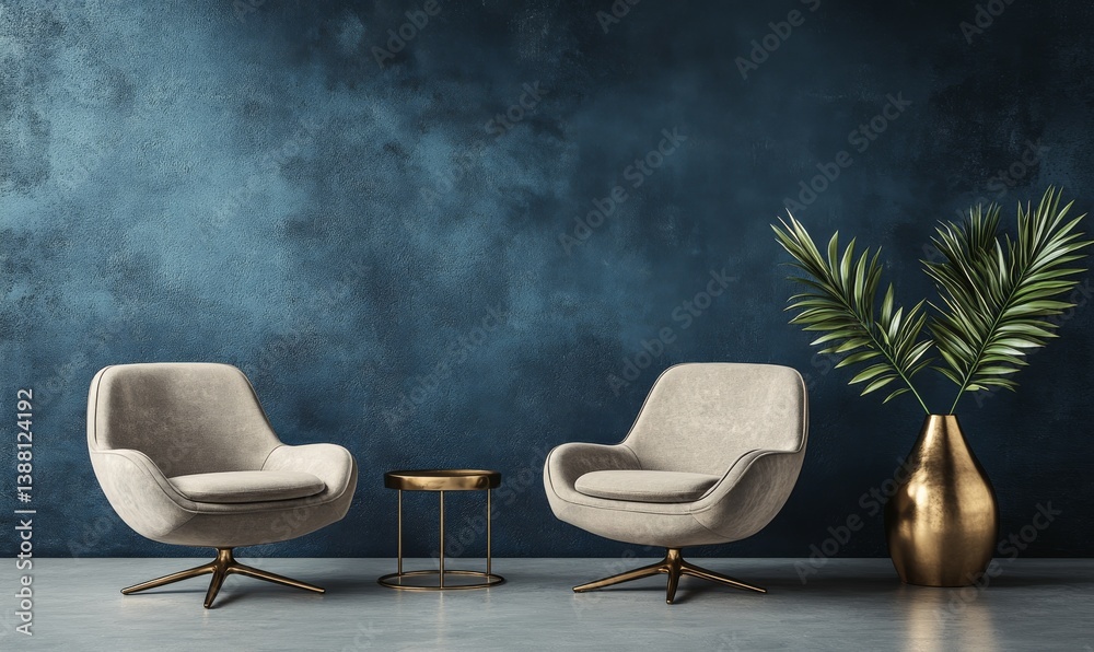 Elegant Modern Chairs With a Golden Table and Plant in a Stylish Interior Design Setting