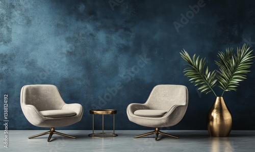 Obraz na płótnie Elegant Modern Chairs With a Golden Table and Plant in a Stylish Interior Design Setting w salonie