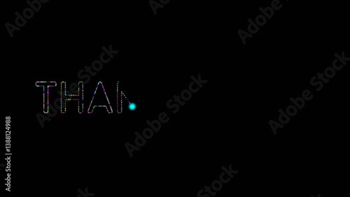 Text THANK YOR presented as if engraved by a laser beam with randomly changing colors against a black background This visual is ideal as a concluding element for business presentations offering a styl