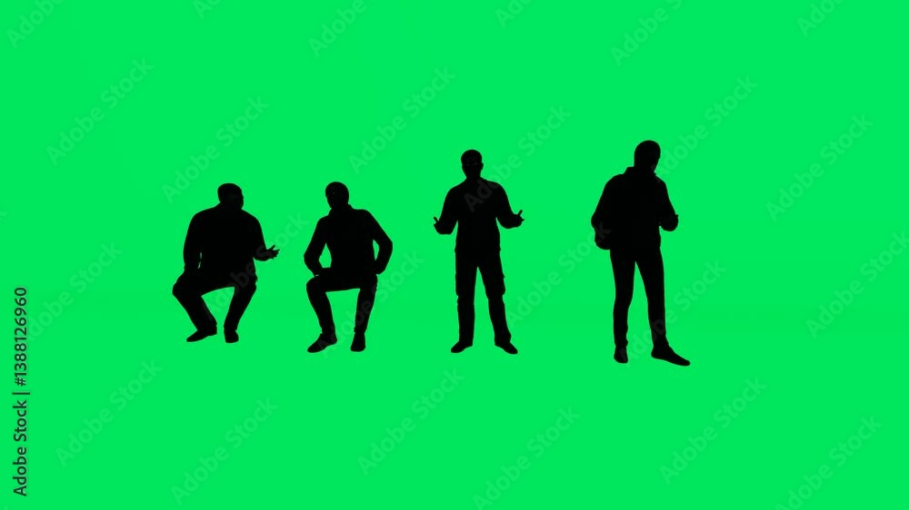 A dynamic 3D animation featuring 2D man on green screen, people with chroma key background, designed for motion graphics and stock libraries.