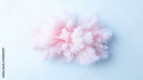 A soft pink cloud-like formation dominates the image. Its texturally detailed, appearing fluffy and delicate. The background is a simple, light blue, providing contrast. The image is high-quality, w photo
