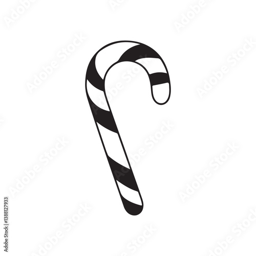 christmas candy cane.Simple black and white candy cane graphic.