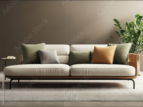 Luxury House Apartment Interior Living Room Minimalist Design White Sofa Pain Wall