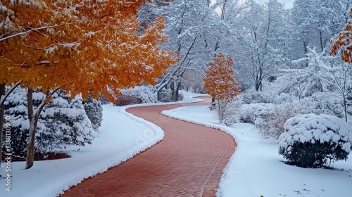 Snowy Park Red Brick Pathway