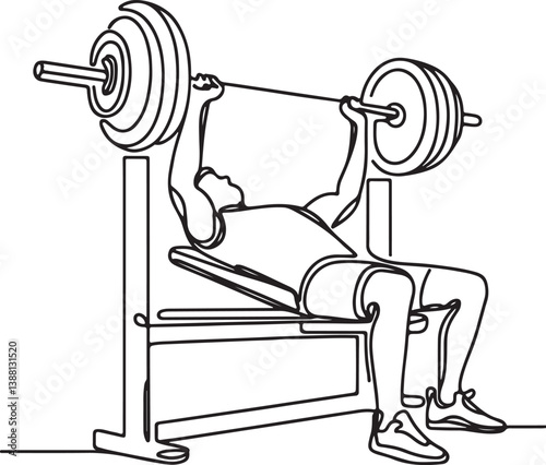 Man Training with Barbell – Bench Press Vector Line Drawing