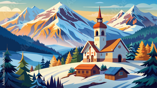 Church of Maria Gern with Watzmann in winter, Berchtesgadener Land, Bavaria, Germany