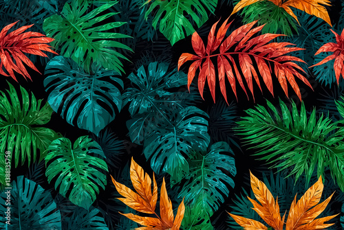 Illustration of tropical leaves on light background