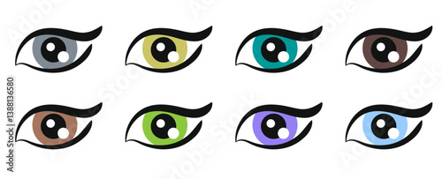 Vector illustration flat icon eyes of different colors. Colorful eye lenses logo design.  