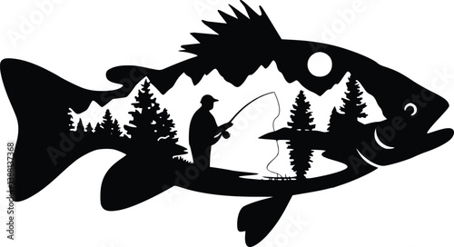 Fisherman catching fish SVG