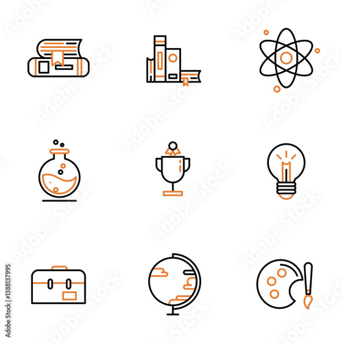 collection of school supplies icons vector illustrations, school supplies, and education, college, elementary, middle, high school, and university.