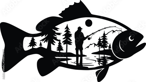 Fisherman catching fish SVG