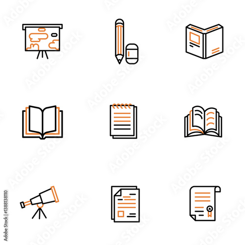 collection of school supplies icons vector illustrations, school supplies, and education, college, elementary, middle, high school, and university.
