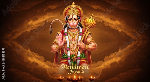 Hanuman Jayanti illustration: Divine image of the Hindu deity with festive candles photo