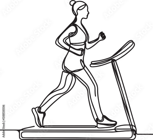 Woman Jogging on Treadmill Vector Drawing