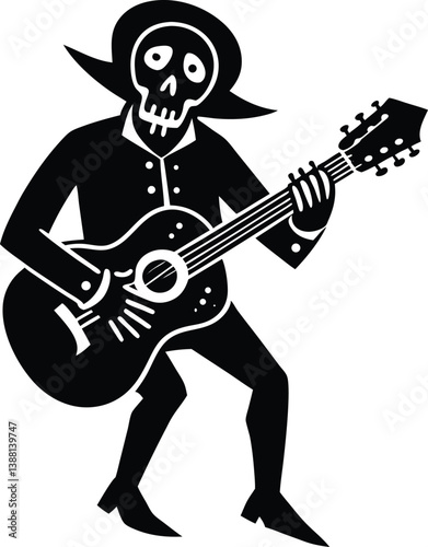  Skeleton playing guitar silhouette.