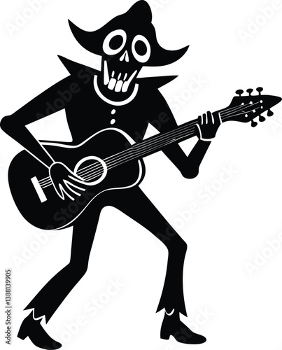  Skeleton playing guitar silhouette.