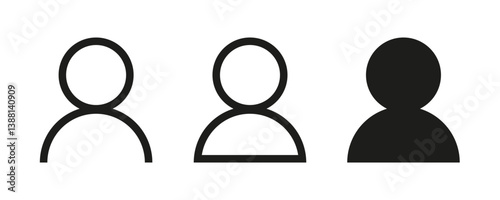 User avatar icon, profile symbol in outline and solid style, flat person icon