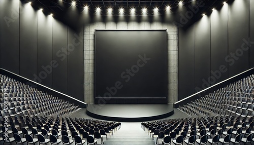 Black Wall with Empty Stadium Seats – Minimalist Background for Branding, Advertising, and Sports Event Promotion