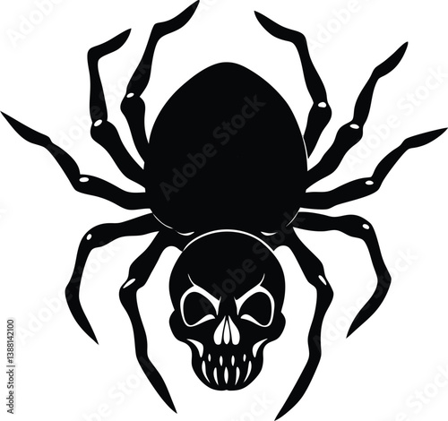  Spider crawling on skull vector silhouette 