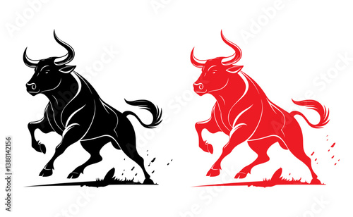 Aggressive Bull Head Logo – Red and Black Vector  Isolated on White