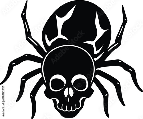  Spider crawling on skull vector silhouette 