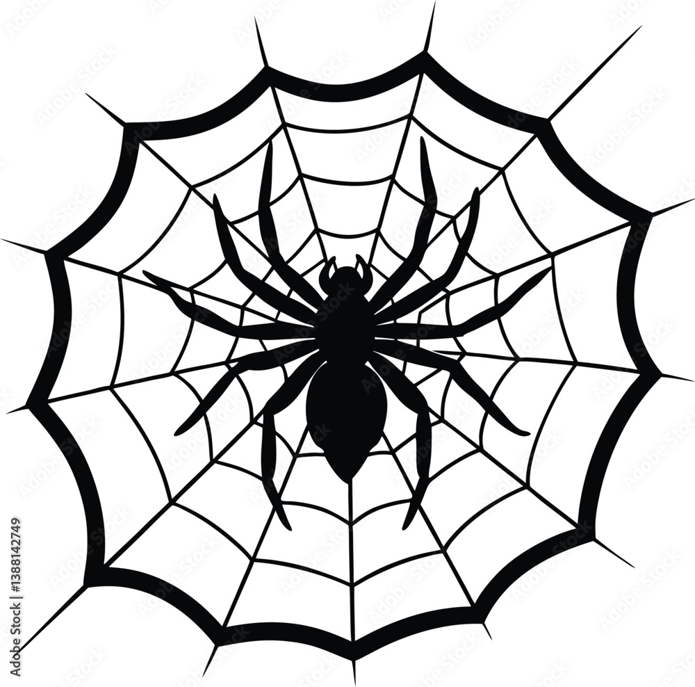 Obraz premium Spider on web vector silhouette illustration