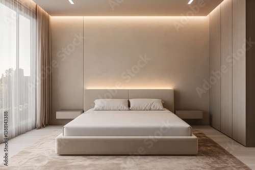 modern bedroom interior with white bed