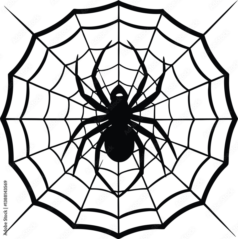 Fototapeta premium Spider on web vector silhouette illustration