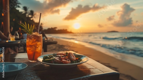 Romantic Dinner on a Beach with Sunset View