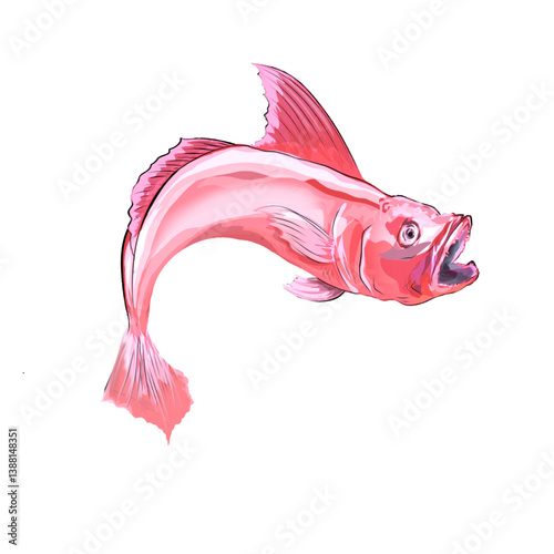 pink fish illustration isolated without background
