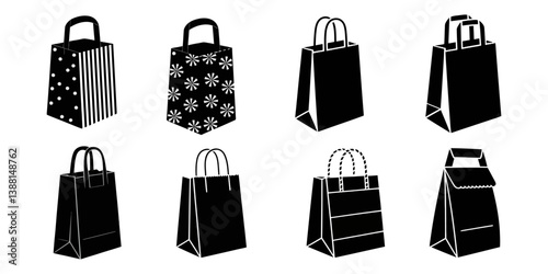 shopping bags set, Shopping Bag Icon Set, Line & Flat Shopping Bag Icons.Shopping Bag Icon Set.Shopping bag icon silhouette vector illustration design.Set of shopping bag Icon shop and sale icon.