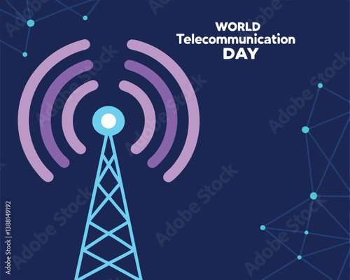 World Telecommunication Day: Communication Tower with Wireless Signal Waves.