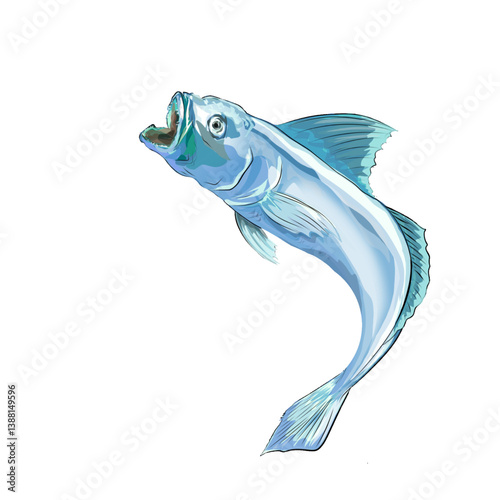 blue fish jumping without background