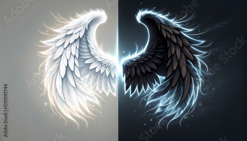 Stunning Digital Art of Light and Dark Wings Representing Duality and Opposites