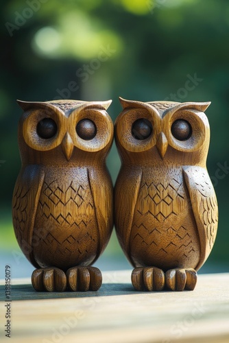 Obraz na płótnie Wooden Owl Figurines on Table w salonie