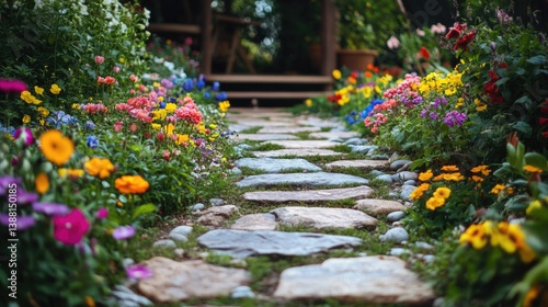 Wallpaper Mural Stone Path with Colorful Flowers Torontodigital.ca
