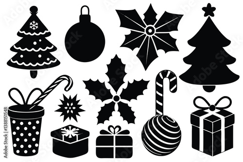 December, calendar, holly, postcard, hat, reindeer, angel, clip art, colors, cut out, greeting, icon set, tradition, vacations, weather, Christmas ornament, design element, frost, frozen, ice, snowing