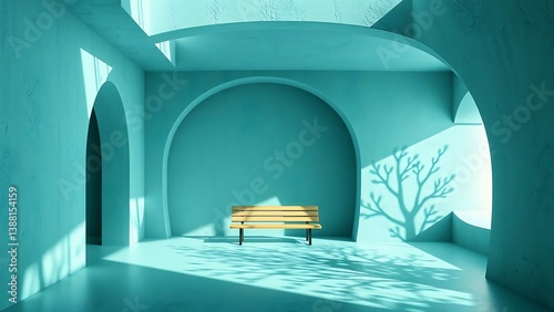 Obraz na płótnie Abstract Turquoise 3D Concrete Interior with Tree Shadows w salonie